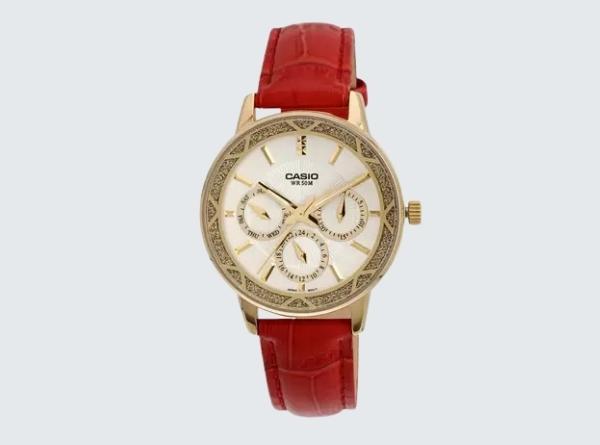 Red Leather Analog Watch